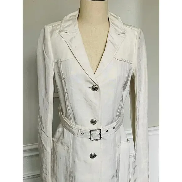 Tocca New Cream Ivory Linen Viscose Trench Coat Belted - Picture 4 of 12